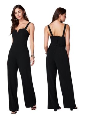 Bebe Black Scuba Crepe Jumpsuit XL Sweetheart Wide Leg Formal Event NWT